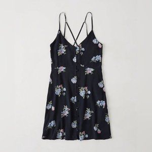 Abercrombie Navy Floral Button Swing Dress